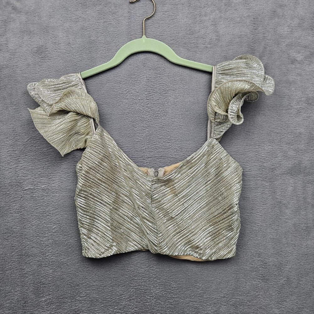 Saylor Metallic Ruffle Crop Top Silver Gold Party Festival Size Small